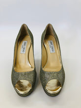 Load image into Gallery viewer, Jimmy Choo Gold Peep Toe Pumps Size 38