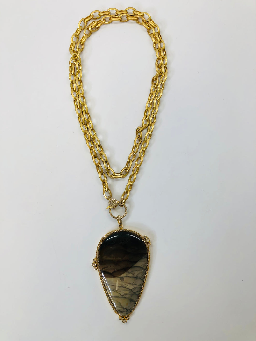 Rainey Elizabeth Long Brass and Diamond Necklace