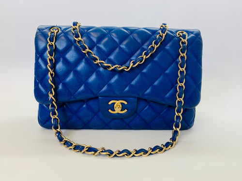 CHANEL Blue Large Classic Double Flap Bag