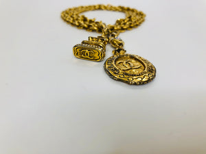 CHANEL Vintage Gold Plated Metal CC Charm Necklace