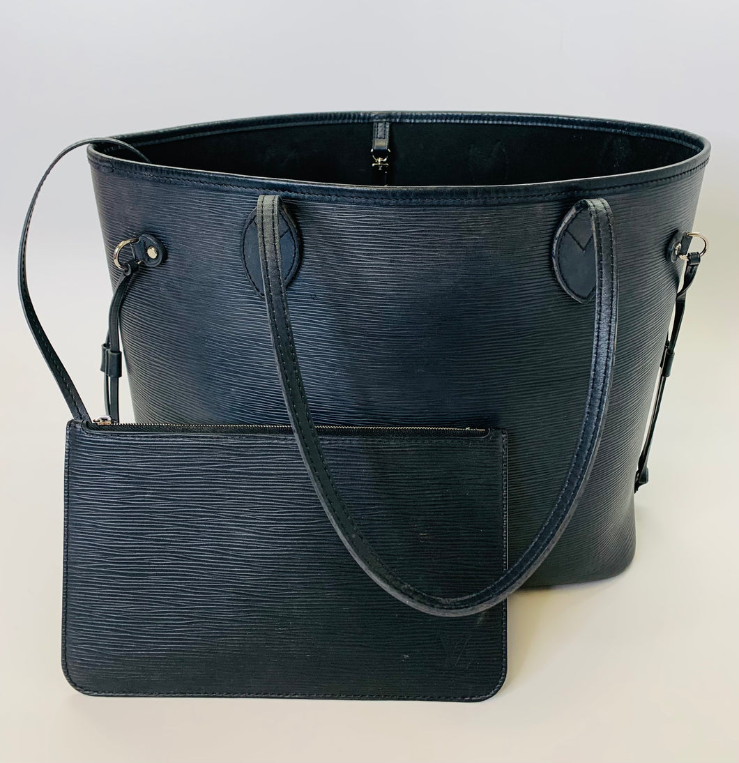 Louis Vuitton Black Epi Neverfull MM and Pouch