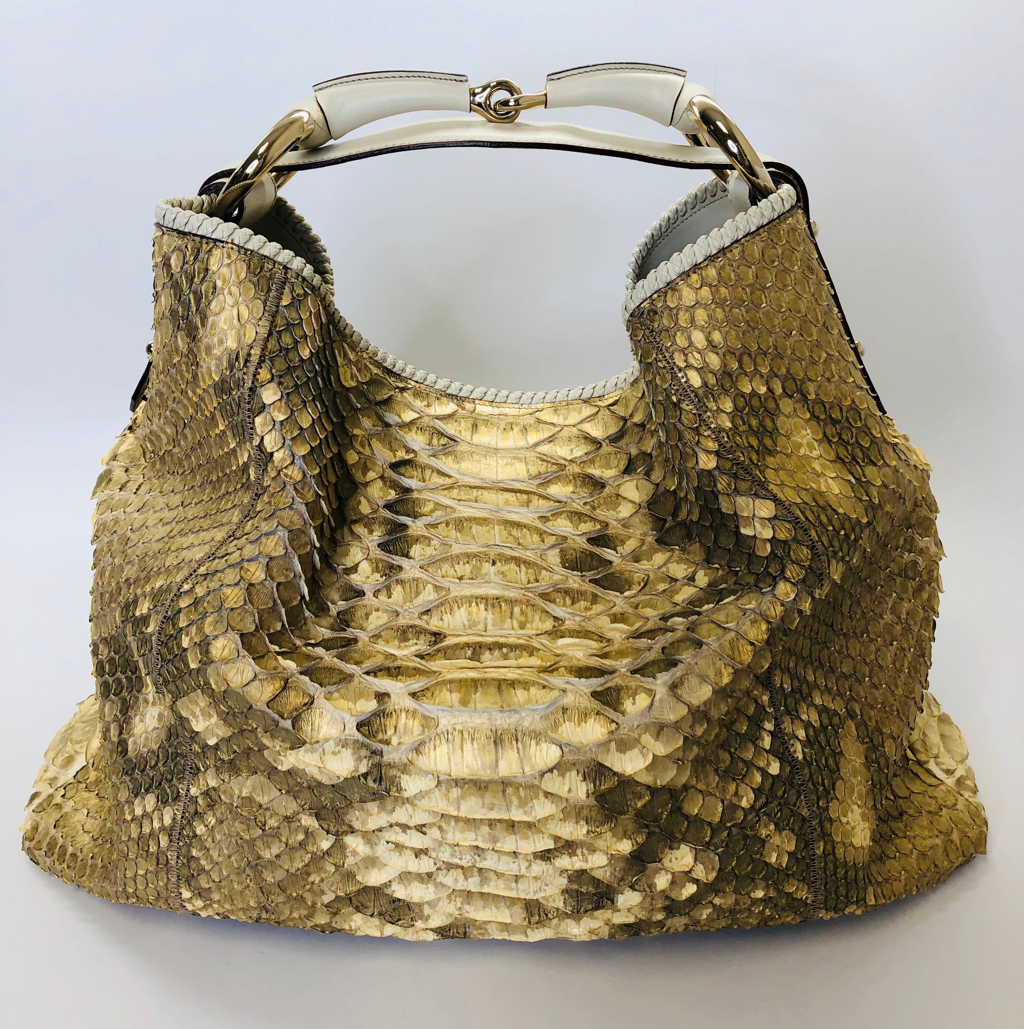 GUCCI XLarge Black Python/ Snakeskin Jockey Hobo Handbag/ Shoulder Bag