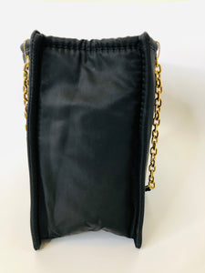 Prada Black Nylon Tote Bag With Gold Chain Straps