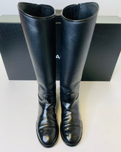 Load image into Gallery viewer, CHANEL Black Leather Tall Boots With CC Toes Size 38