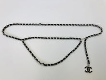 Load image into Gallery viewer, CHANEL Silver and Black Leather Chain Belt Size Small