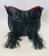Load image into Gallery viewer, Christian Louboutin Black LuckyL Hobo Fringe Bag