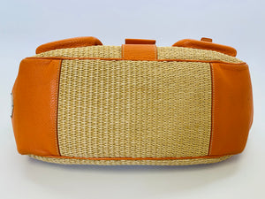 Prada Orange Leather and Raffia Tote Bag