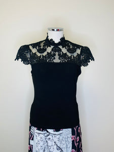 Alice + Olivia Black Lace and Jersey Top Size M