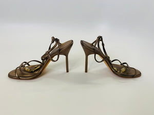 Manolo Blahnik Bronze Leather Jeweled Sandals Size 36 1/2