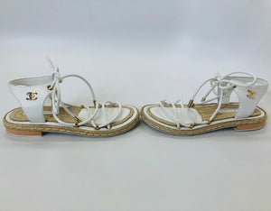 CHANEL White Strappy Sandals Size 38
