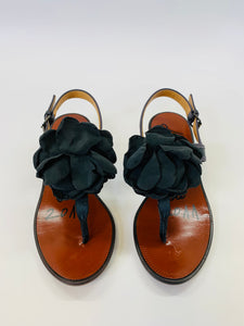 Lanvin Black Flower Petal Sandals Size 37