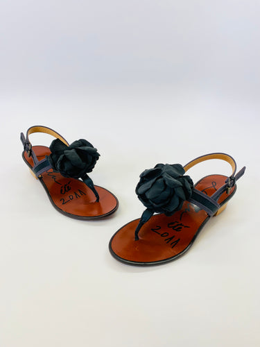 Lanvin Black Flower Petal Sandals Size 37