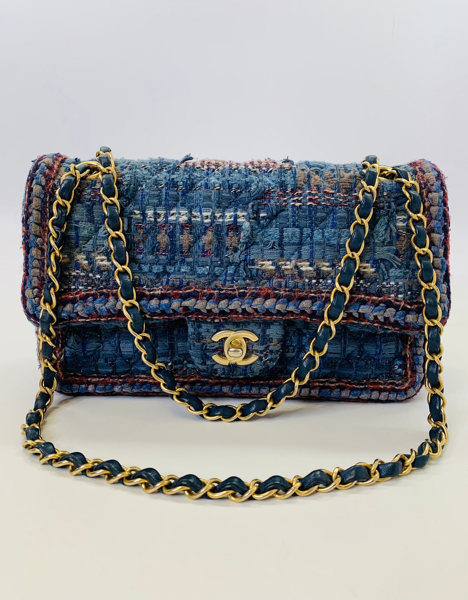 Chanel Tweed Quilted Mini Rectangular Flap Blue Multicolor – STYLISHTOP