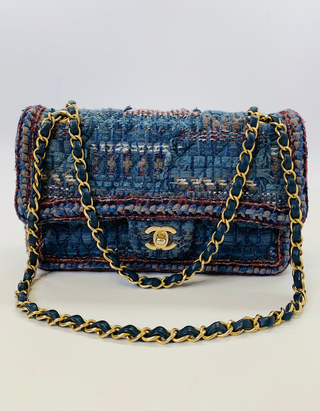 Chanel Tweed Flap Bag Baby Blue Medium
