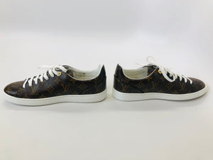 Louis Vuitton, Shoes, Louis Vuitton White Leather Frontrow Sneakers  Canvas Monogram Womens Size 39