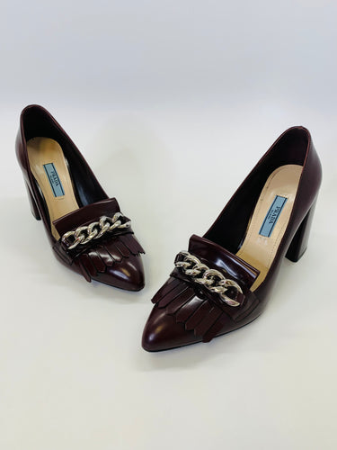 Prada Merlot Kilted Chain Pumps Size 36 1/2