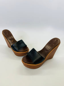 Prada Black And Brown Leather Wedges Size 36 1/2