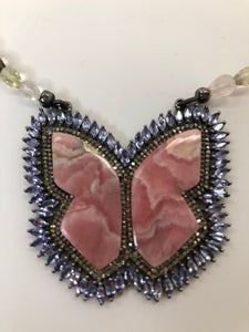 Rainey Elizabeth Rhodocrochite Butterfly Short Necklace