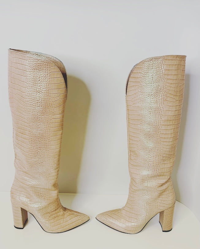 Paris Texas Pink V Cut Knee High Boots Size 38 1/2 – JDEX Styles