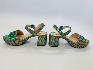 Prada Turquoise and Gold Metallic Sandals Size 38 1/2