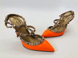 Valentino Garavani Neon Orange Leather Rockstud Slingbacks size 39 1/2