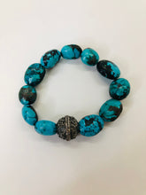 Load image into Gallery viewer, Rainey Elizabeth Turquoise and Pave Diamond Flower Bead Bracelet