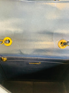 CHANEL Vintage Navy Blue Lambskin Large Classic Single Flap Bag