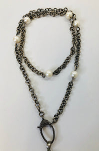 Rainey Elizabeth Chain, Pearl and Pave Diamond Necklace