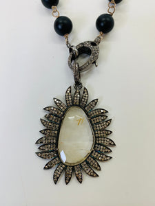 Rainey Elizabeth Rudialated Quartz and Diamond Flame Pendant