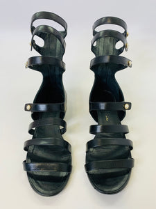 CHANEL Black Calfskin and Pearl Strappy Sandals Size 38