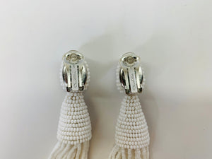 Oscar de la Renta Long Beaded Tassel Clip Earrings