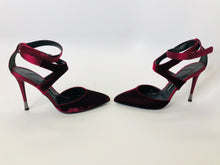 Load image into Gallery viewer, Tom Ford Burgundy Velvet and Satin Ankle Wrap Pumps Size 39 1/2