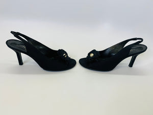 CHANEL Black Grosgrain and Pearl Sandals Size 38 1/2