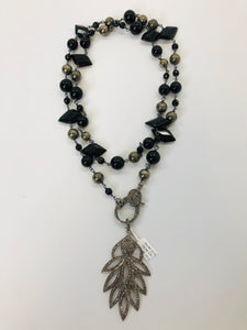 Rainey Elizabeth Black Onyx, Tourmaline and Pyrite Long Necklace