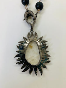 Rainey Elizabeth Rudialated Quartz and Diamond Flame Pendant