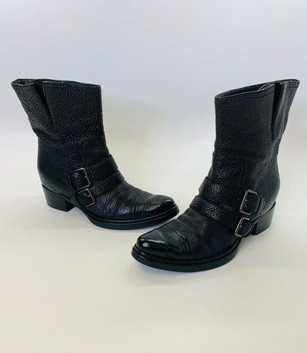 Miu Miu Black Double Buckle Motorcycle Boot Size 38