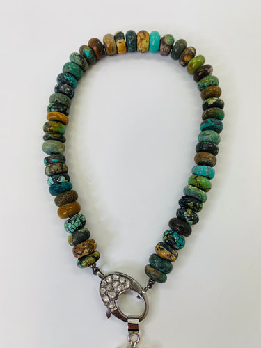 Rainey Elizabeth Vintage Turquoise and Rose Cut Diamond Necklace