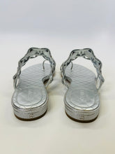 Load image into Gallery viewer, CHANEL Silver Metallized Leather Flat Thong Sandals Size 40 1/2