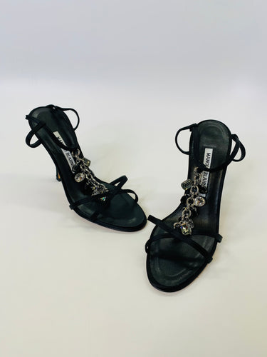 Manolo Blahnik Black Satin and Crystal Sandals Size 36 1/2