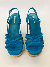 Load image into Gallery viewer, Prada Turquoise Camoscio Wedges Size 36