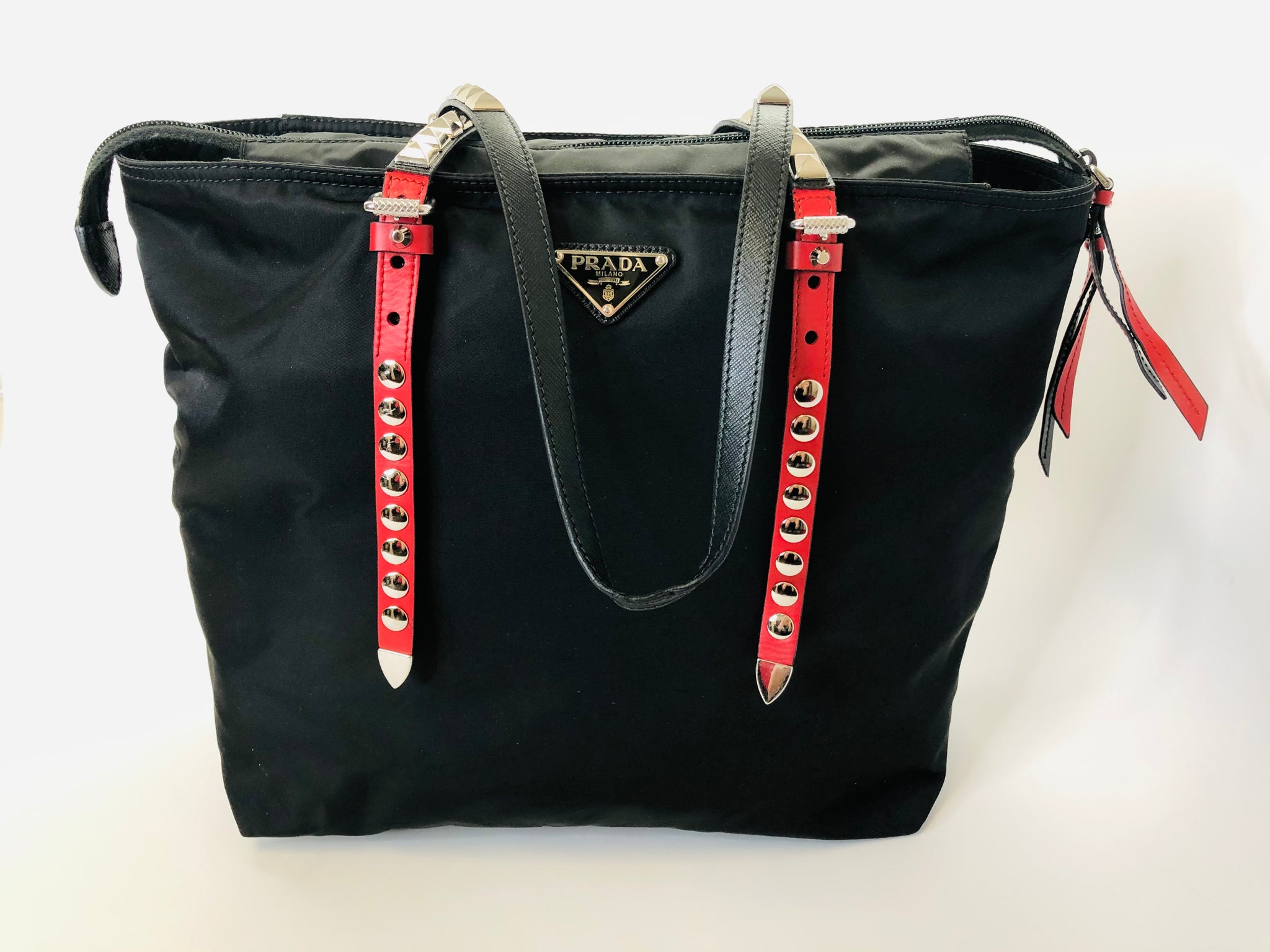 Prada Prada Black Nylon Shoulder Bag with Studding