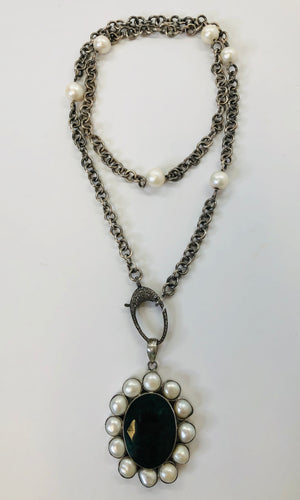 Rainey Elizabeth Chain, Pearl and Pave Diamond Necklace