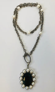 Rainey Elizabeth Chain, Pearl and Pave Diamond Necklace