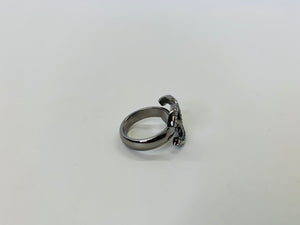 CHANEL Silver and Crystal CC Ring Size 6.75