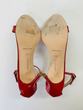 Load image into Gallery viewer, Manolo Blahnik Red Patent Leather Chaos 95mm Sandals Size 39 1/2