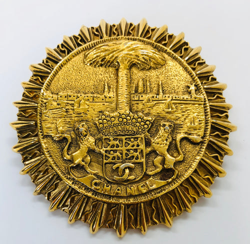 CHANEL Vintage Gold Shield Brooch