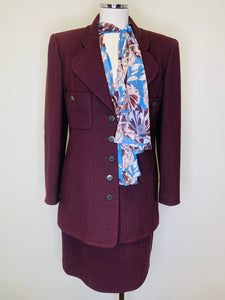 CHANEL Aubergine Jacket With Silver CC Buttons Size 42