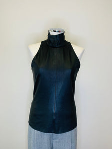 Helmut Lang Black Leather Mock Neck Top Size M