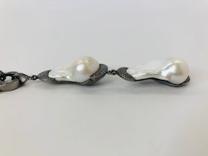 Rainey Elizabeth Long Baroque Pearls and Pave Diamond Pendant