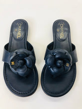 Load image into Gallery viewer, CHANEL Navy Blue Camellia Sandals Size 38C